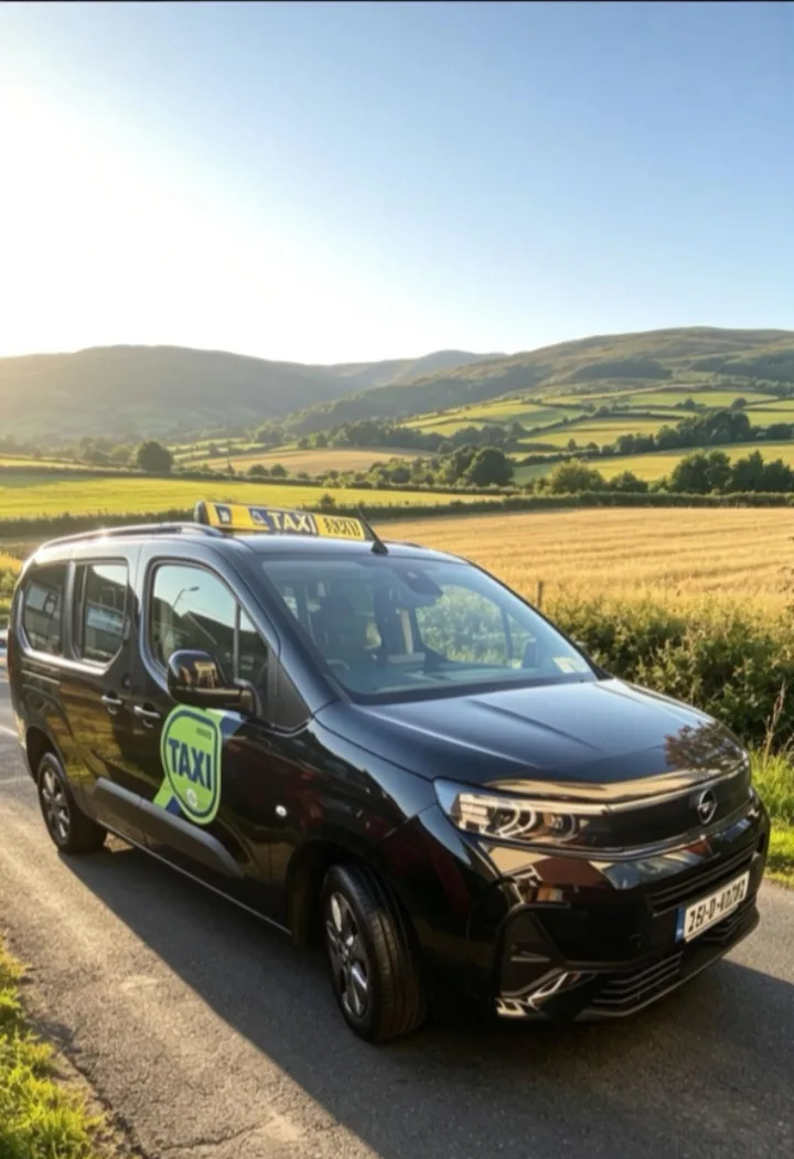 Licensed Dublin taxi in the Irish countryside